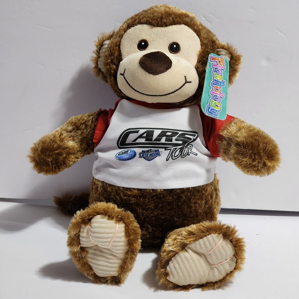 Plushology Brown Monkey Cars Tour T-Shirt Plush Bean Bag Sewn Eyes 9" New